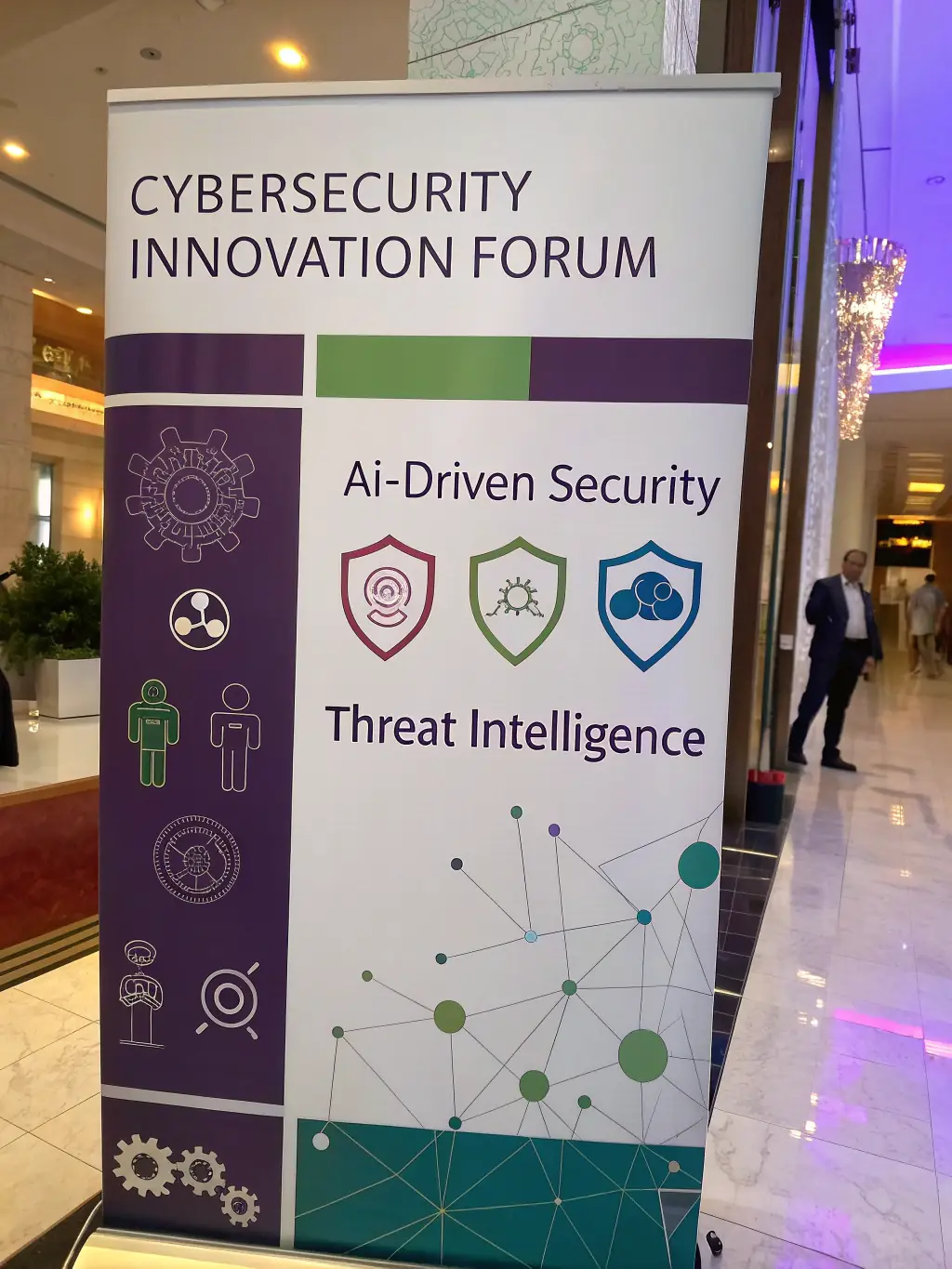 A schedule graphic for the 'Cybersecurity Innovation Forum', highlighting sessions on AI-driven security, threat intelligence, and incident response.